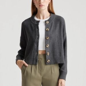 Quince Dark Gray Button Down Oversized 100% Organic Cotton Cardigan Sz L